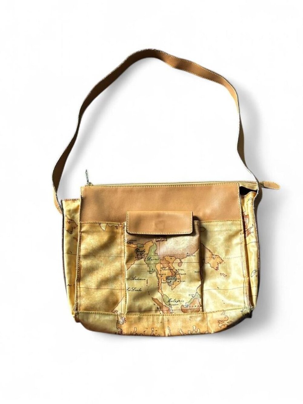 Alviero Martini 1a Classe map print shoulder bag featuring leather trim